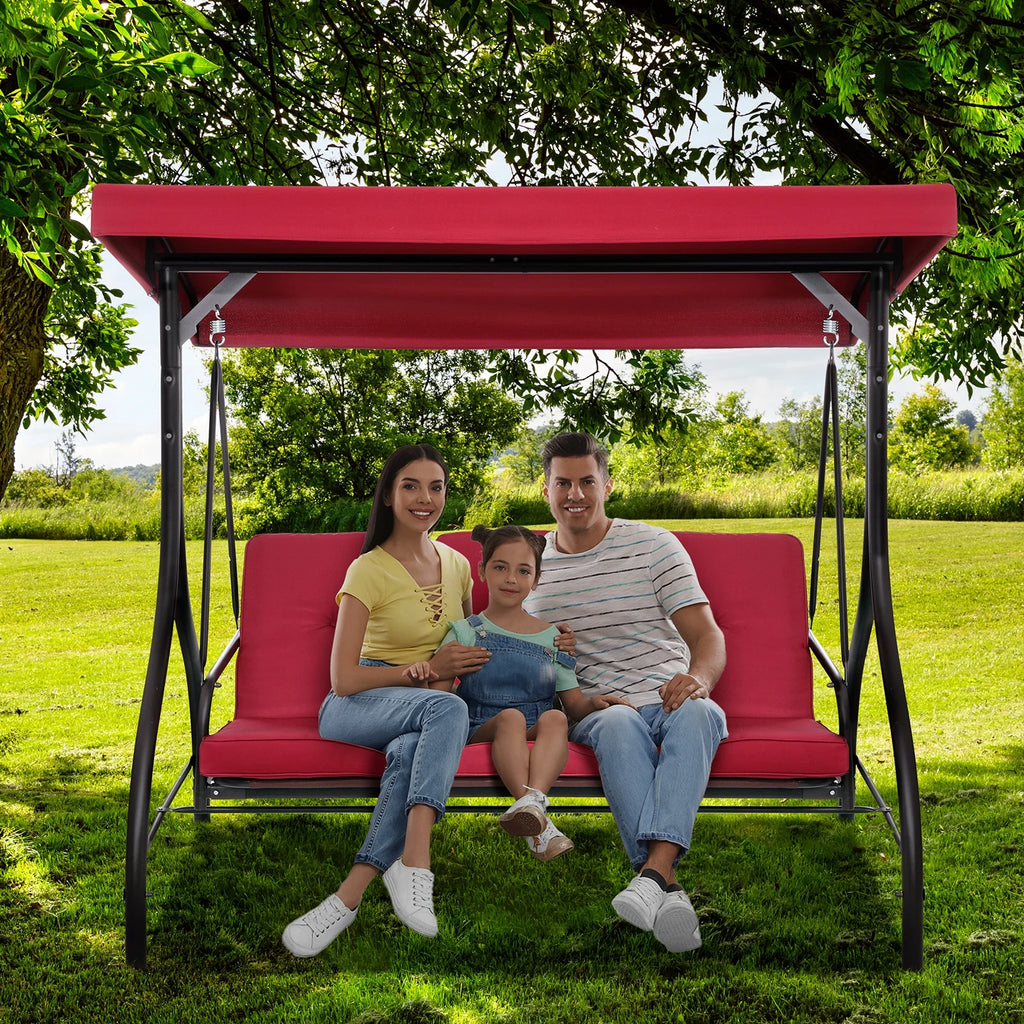 Pirecart 3 Person Patio Porch Swing Outdoor Converting Swing Glider Hammock with Adjustable Canopy, Cushions, Red - image 7