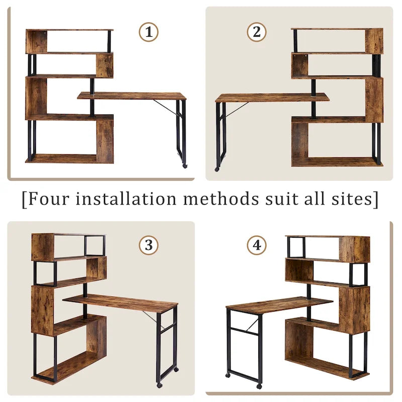 Modern Computer Desk with 5-Tier Shelves – Space-Saving Rotatable Workstation - image 19