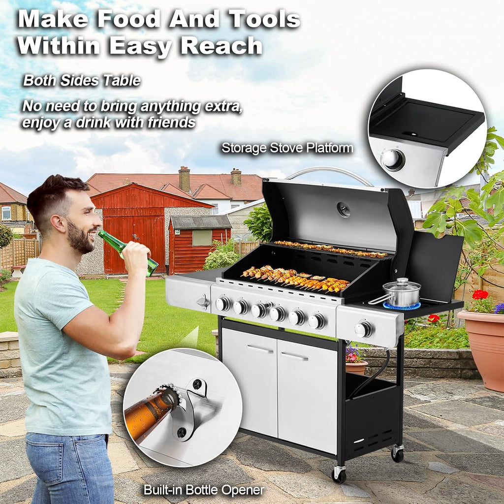 Upgraded 4 Burner BBQ Propane Gas Grill with Cast Iron Grates & Side Stove, 44,000 BTU Stainless Steel Burner Barbecue Grill for Patio, Camping, Outdoor Cooking. - image 27