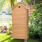 63" Wood Outdoor Storage Shed Lockable Garden Tools Storage Cabinet with 5 Shelves, Galvanized Sheet Roof - image 4