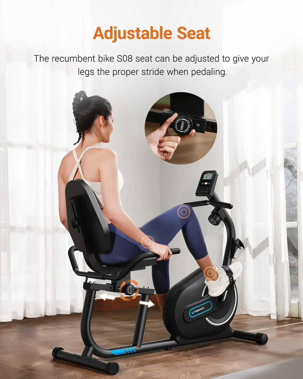 MERACH Recumbent Exercise Bikes for Home Sit Down Stationary Bicycle Magnetic 8 Levels Resistance Indoor Cycling Bike with Free APP - image 3