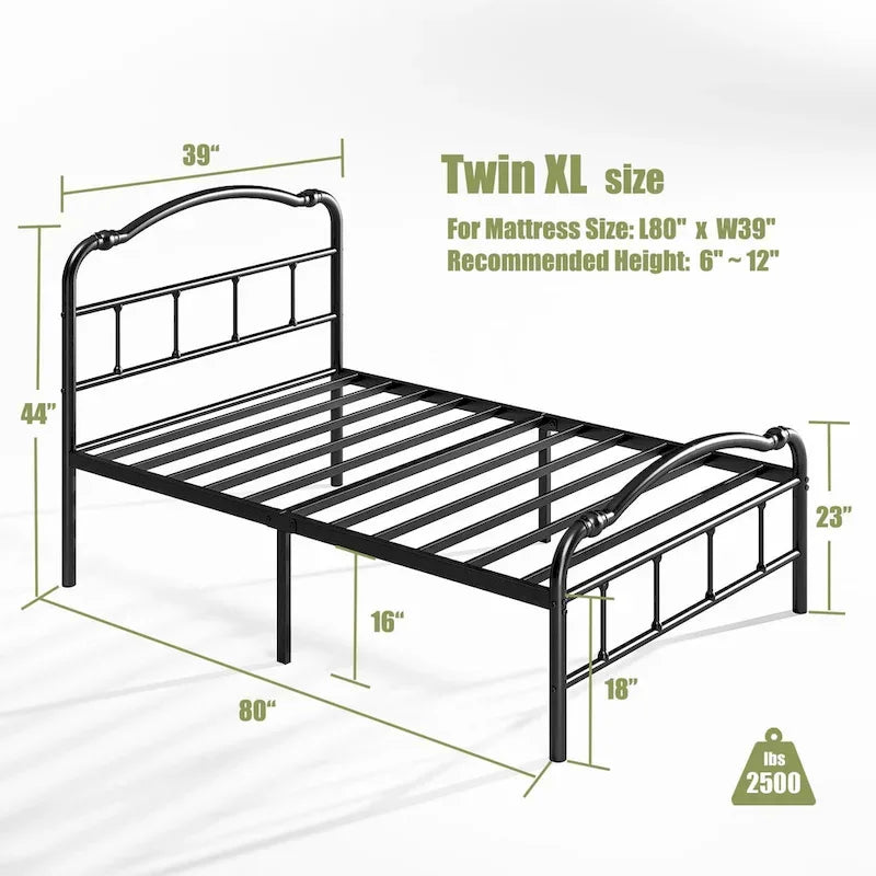 Sturdy 18-Inch High Steel Tube Iron Bed with Double Wave Headboard and Footboard - image 6