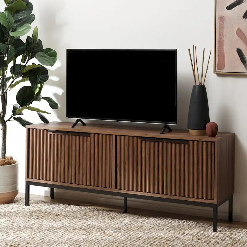 Mid Century TV Stand with Tambour Doors and Storage Drawers - image 1