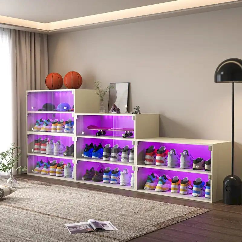 LED-Illuminated Glass Door Shoe Storage Cabinet for Sneakers - image 11