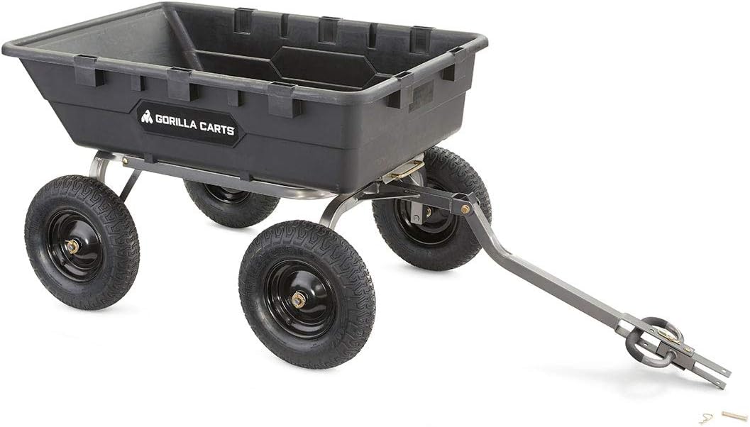 Heavy Duty Poly Utility Dump Wagon Garden Cart w/Pneumatic Tires, 6 Cu Ft - 1200 lb Capacity Outdoor Wheelbarrow for Yard, Landscaping & Gardening, Lawn Tractor or ATV Towable-Gorilla Carts - image 48