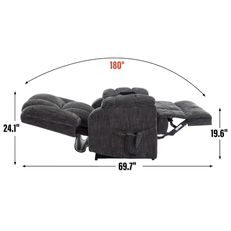 Grey Oversized Chenille Power Lift Recliner with Massage, Heating, and Flat Lay Feature - image 14