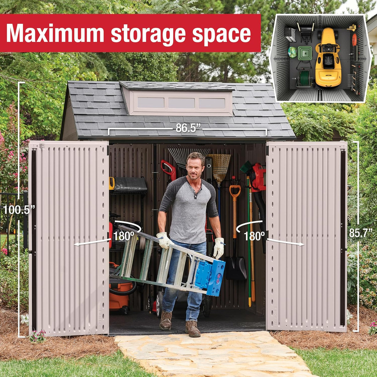 Rubbermaid Resin Outdoor Storage Shed With Floor Weather Resistant Gray Organization for Home - image 27