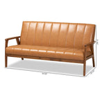 Nikko Tan Faux Leather Sofa with Walnut-Finished Wood Accents - image 11
