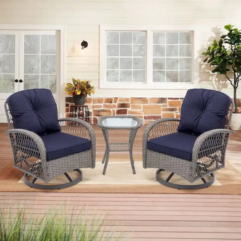 3 Pieces Outdoor Swivel Rocker Patio Chairs, 360 Degree Rocking Patio Conversation Set - image 25