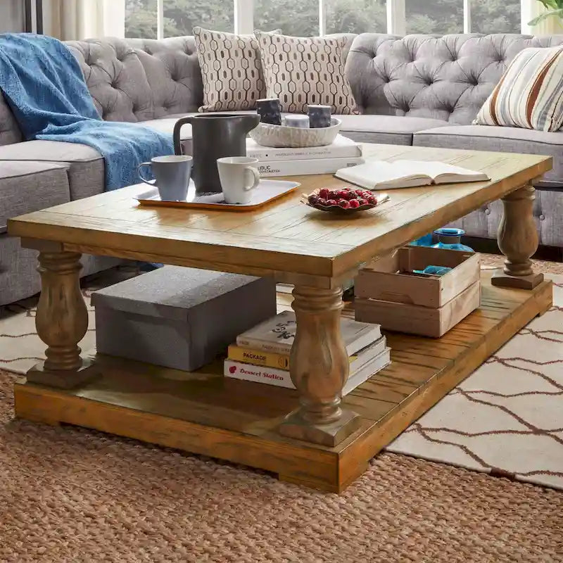 iNSPIRE Q Artisan Edmaire 55-Inch Light Natural Baluster Coffee Table - image 1