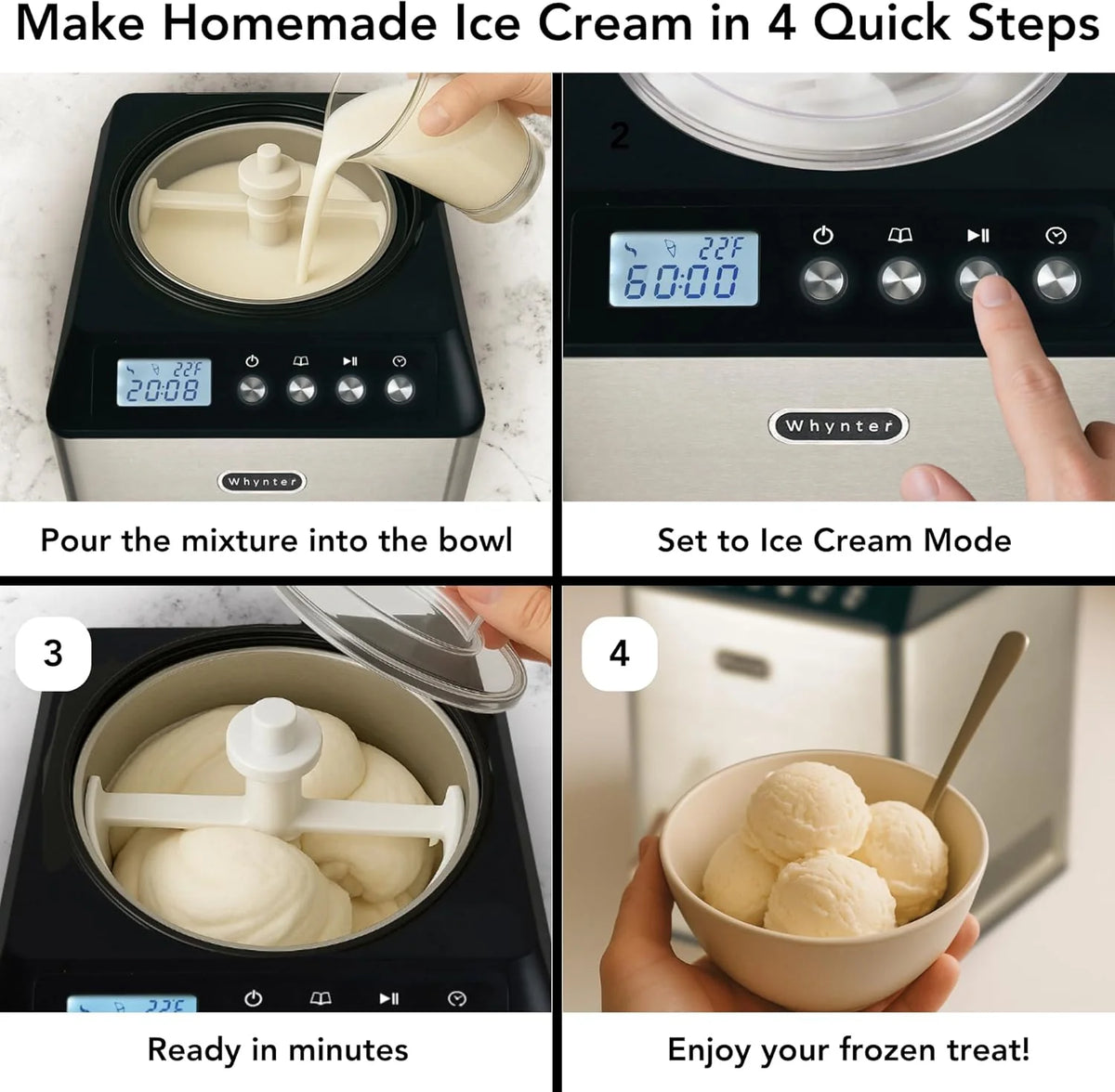 Whynter 2.1 Qt Ice Cream Maker, Built-In Compressor, Stainless Steel - image 3