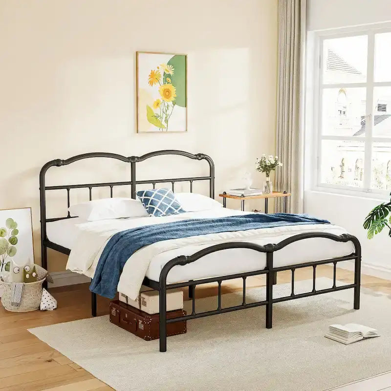Sturdy 18-Inch High Steel Tube Iron Bed with Double Wave Headboard and Footboard - image 20