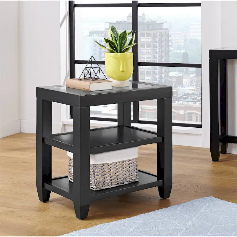 Cordero 16-Inch Wide Wood and Glass Top Chairside End Table with Shelf Storage - image 1