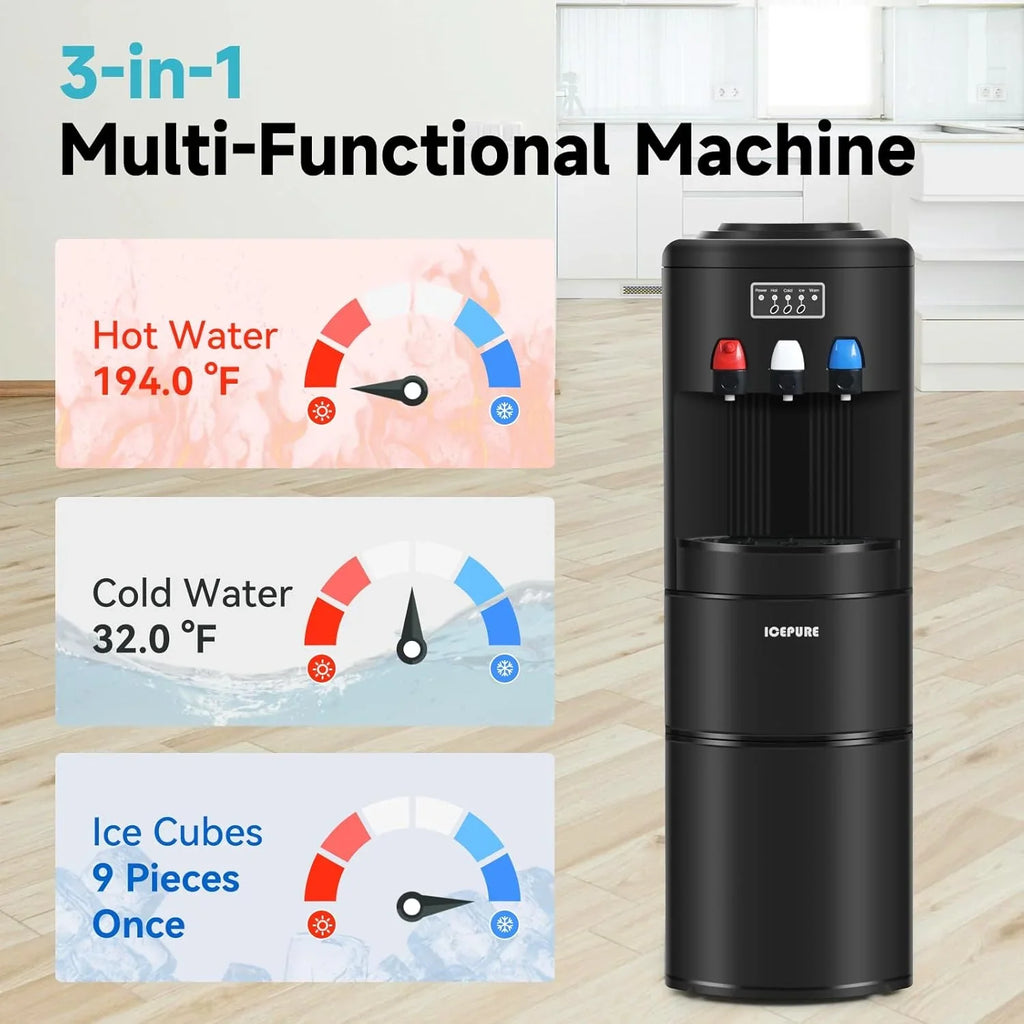 ICEPURE Water Dispenser with Ice Maker, 3-in-1 Hot and Cold Water Cooler with Built-in Bullet Ice Maker Machine, 26.5lbs/24H, Top Loading for 3-5 Gallon Bottle, Child Safety Lock, Black - image 2