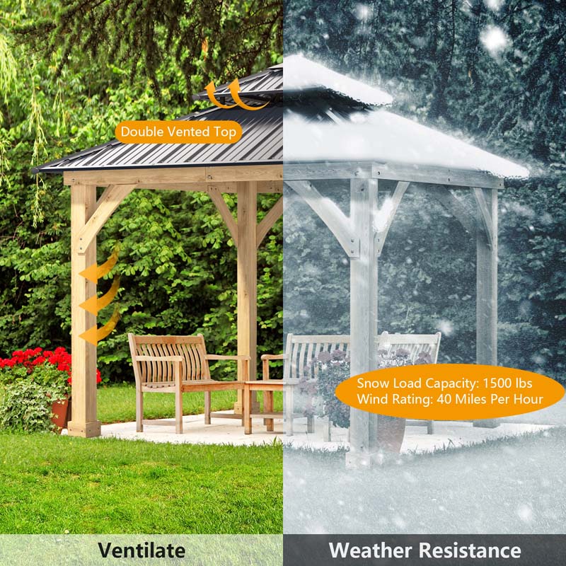 10 x 10 FT Outdoor Patio Hardtop Gazebo with Wood Frame & 2-Tier Metal Roof, All-Weather Gazebo Pergolas Shelter - image 14