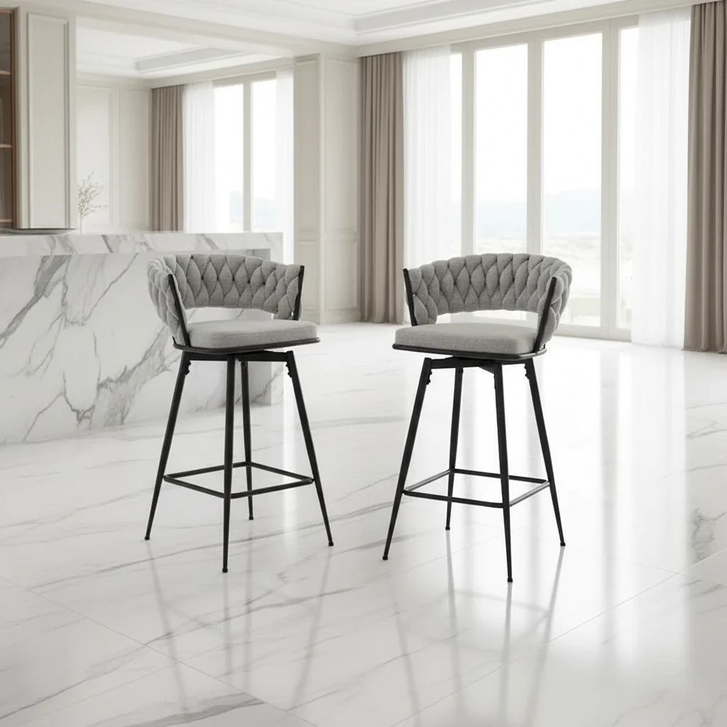 Pair of Swivel Bar Stools with Comfortable Linen Cushions - Counter Height Seating for Kitchen Islands, Dining Areas, or Pubs - image 1
