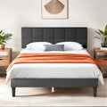 Modern Platform Bed Frame with Adjustable Headboard - Sturdy Geometric Upholstered Design with 800LBS Capacity and Solid Wooden Slats - image 1