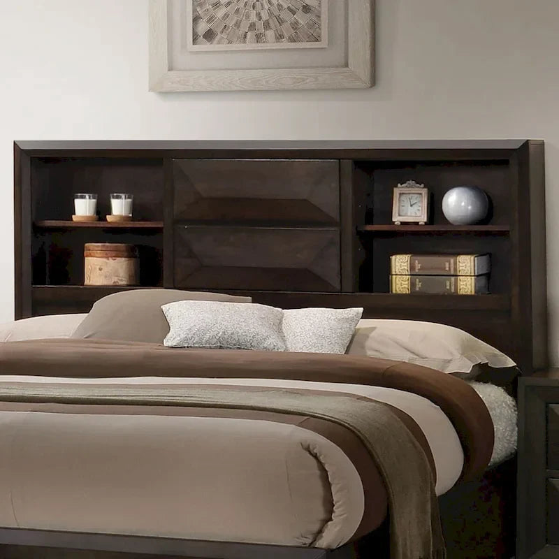 Furniture of America Zuloey Transitional Espresso Wood Platform Bed with Bookcase Headboard and Storage Drawers - image 4