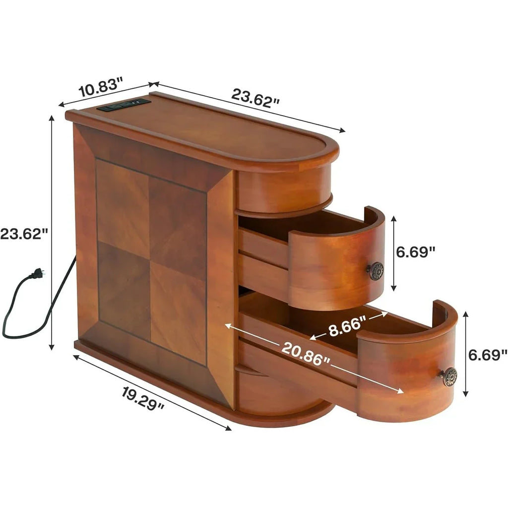 Solid Wood Chairside End Table, Two-Drawer Narrow Side Table Slim - image 42