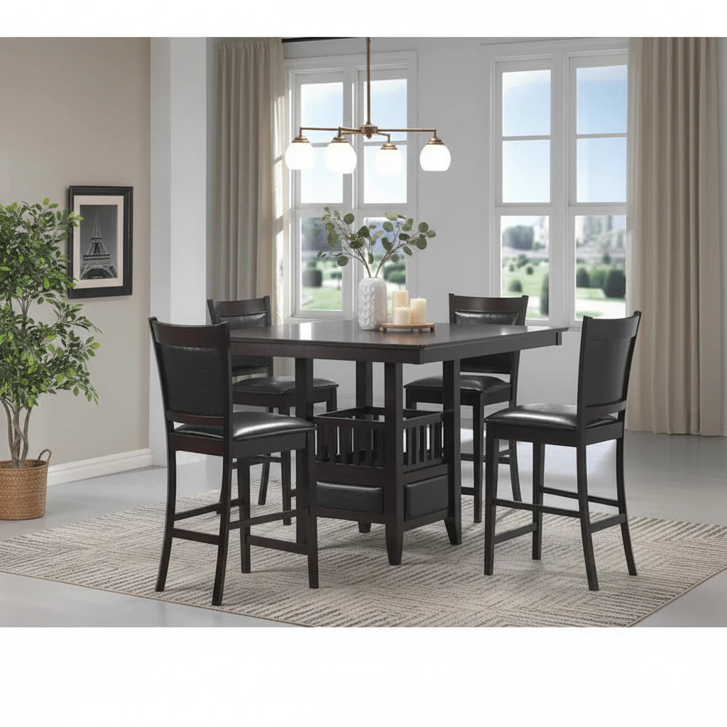 5-Piece Square Counter Height Dining Set in Finley Espresso and Black - image 1