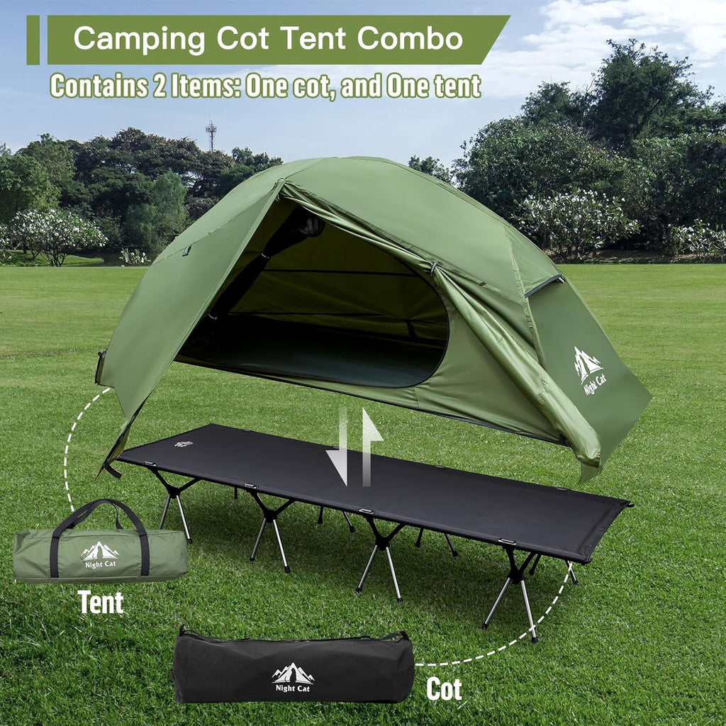 Night Cat Camping Cot Tent - Waterproof 1-Person Off-Ground Combo Cot Bed for Adults Portable Easy Set-up Tent - image 2