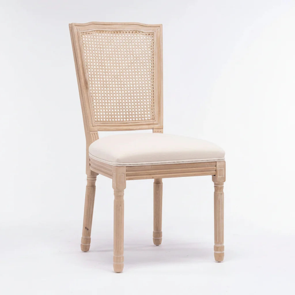 Set of 2 Antique Rattan-Back Dining Chairs with Solid Wood Frame - image 2