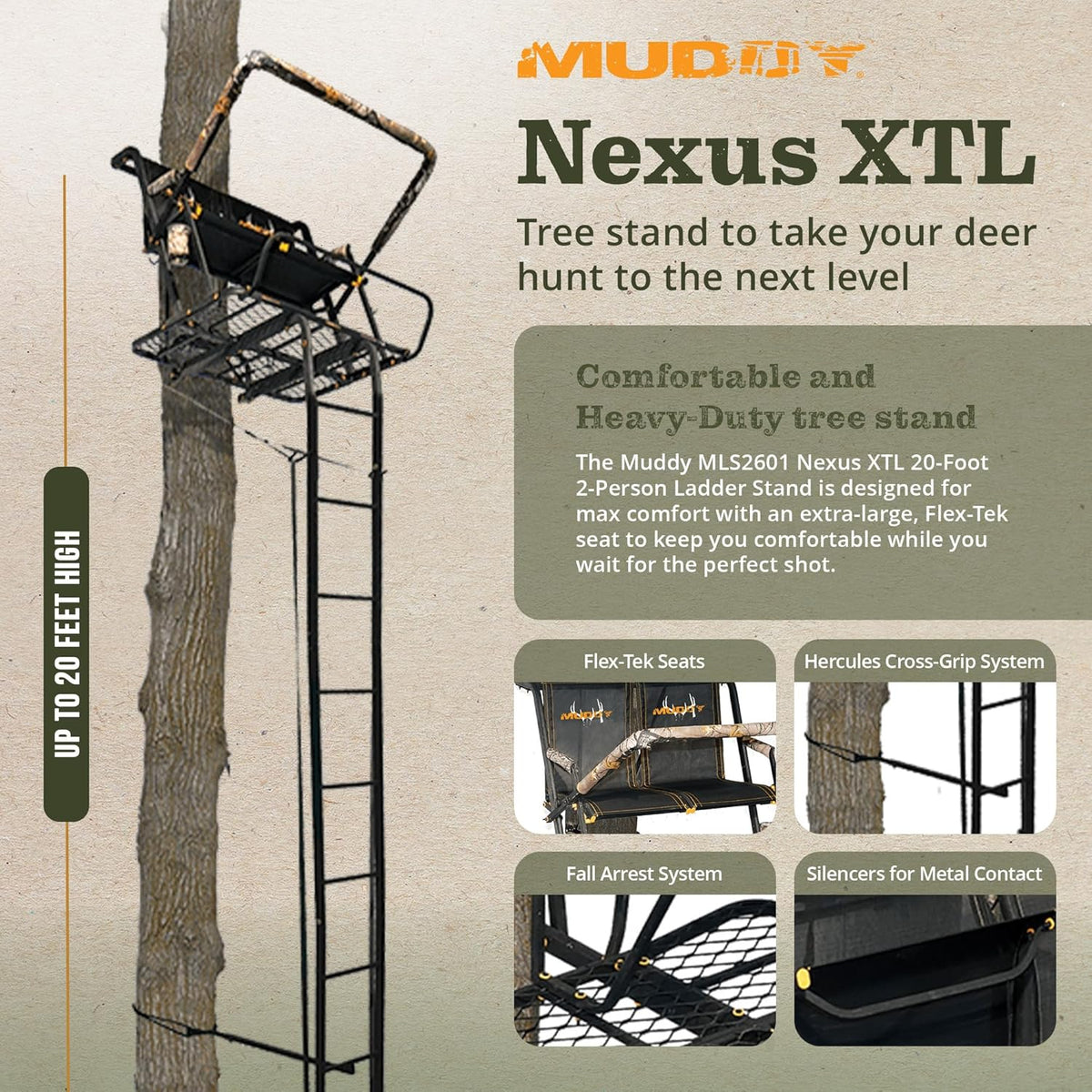 Ladder Tree Stand, 20ft, 500lb Capacity, 2-Person - image 2