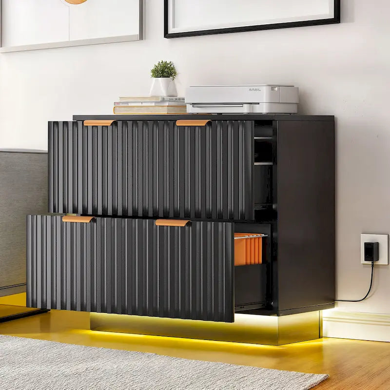 Moasis Lateral Filing Cabinet with LED Lighting and 2 Drawers for Home Office - image 3