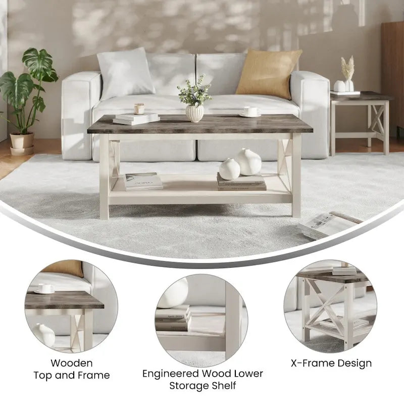 Farmhouse Coffee Table with Shelf and X-Frame Design - image 28