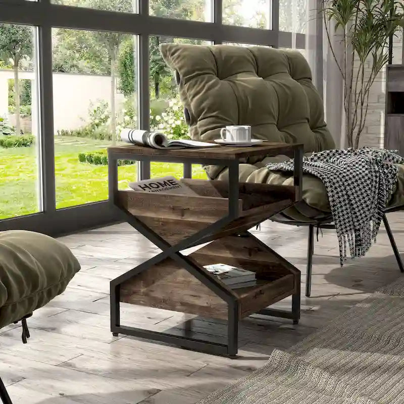 Denhour DH BASIC 17-Inch Metal Industrial End Table with 1 Open Shelf - image 1