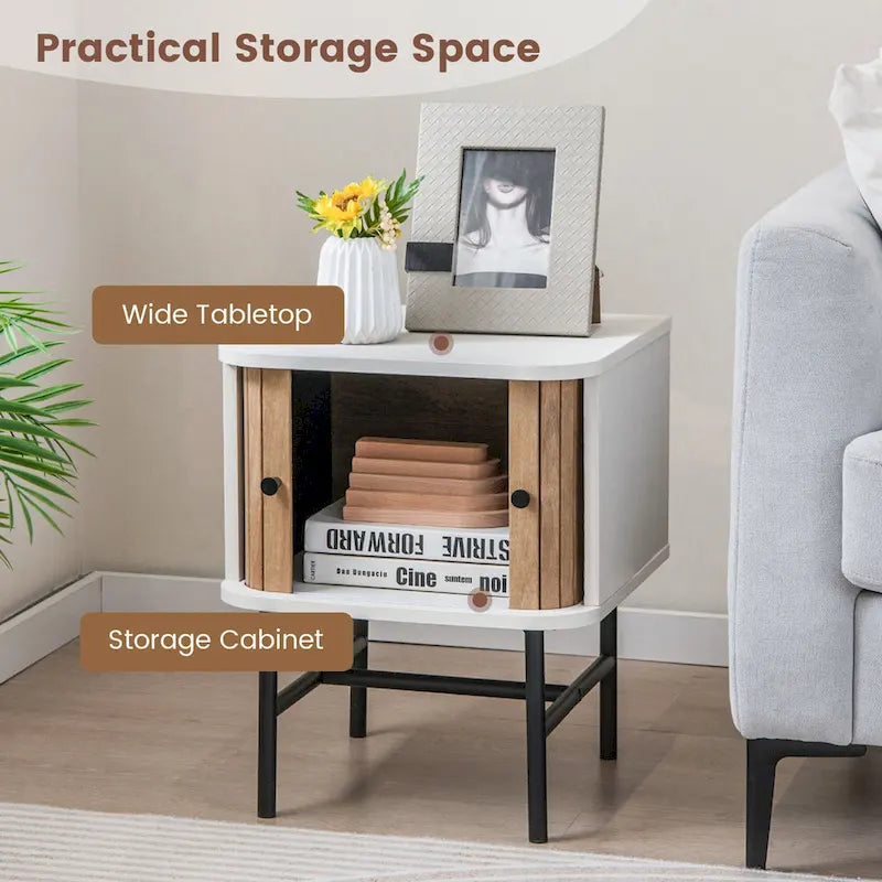 Gymax Set of 2 Compact Modern Nightstands with Sliding Drawer - image 9