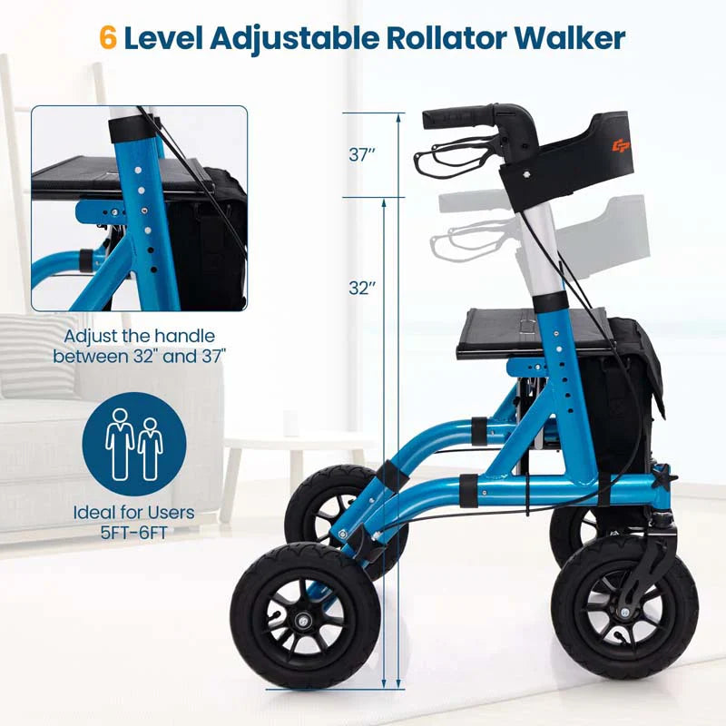 Foldable Rolling Walker with 9.5" All Terrain Pneumatic Wheel, Heavy Duty Height Adjustable Rollator Walker with Seat for Seniors - image 13