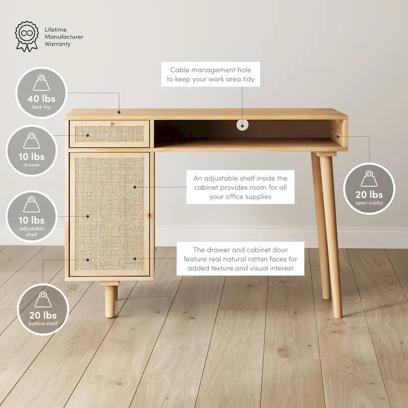 Nathan James Daisy Modern Farmhouse Desk with Storage and Brass Accents - image 6