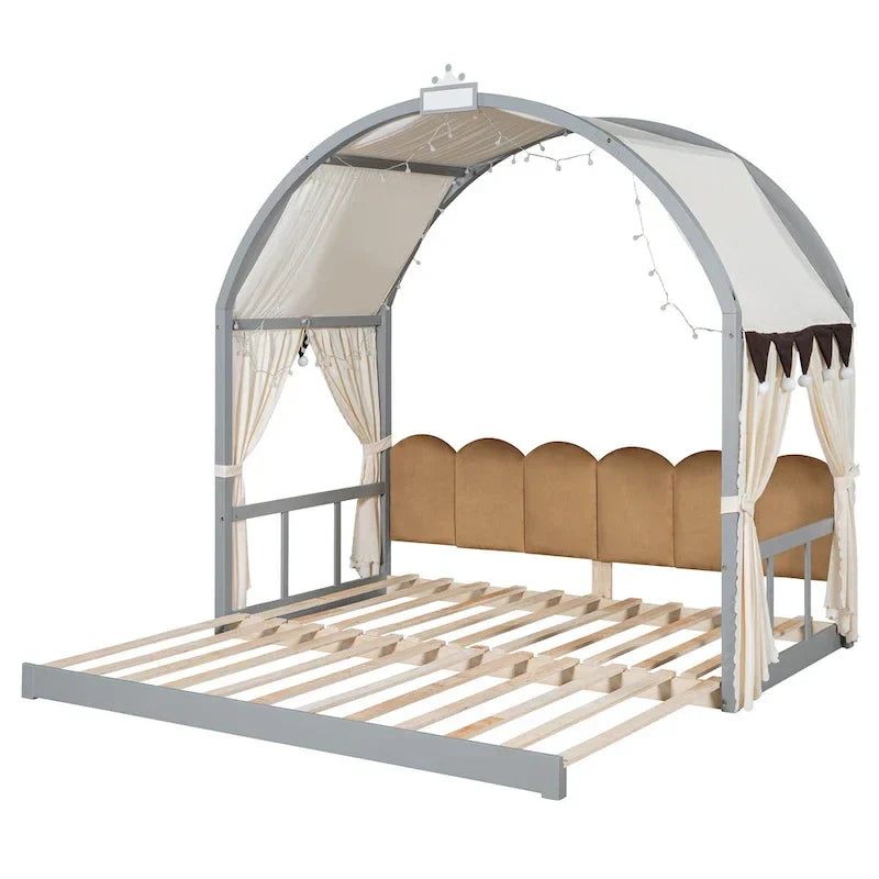 Gray Twin Bed with Arched Canopy and Trundle - image 9