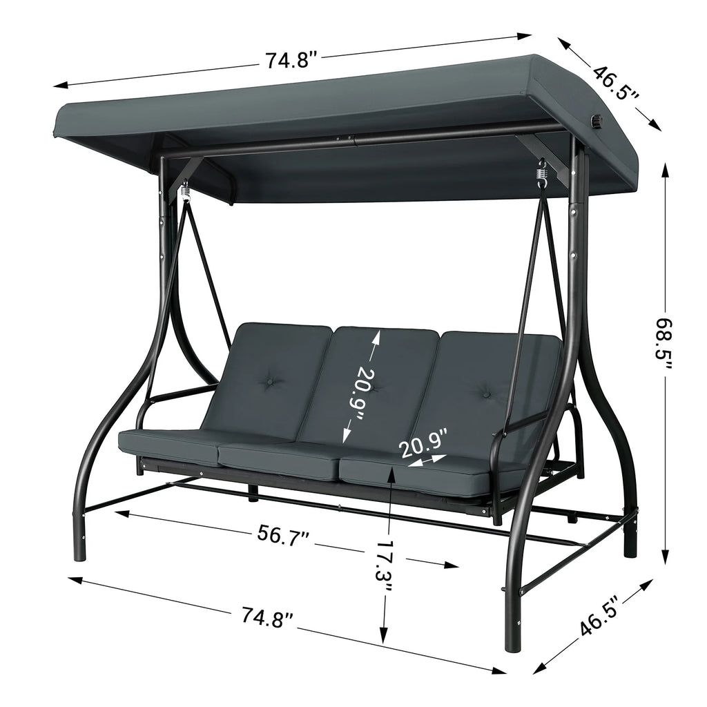Pirecart 3 Person Patio Porch Swing Outdoor Converting Swing Glider Hammock with Adjustable Canopy, Cushions, Red - image 28