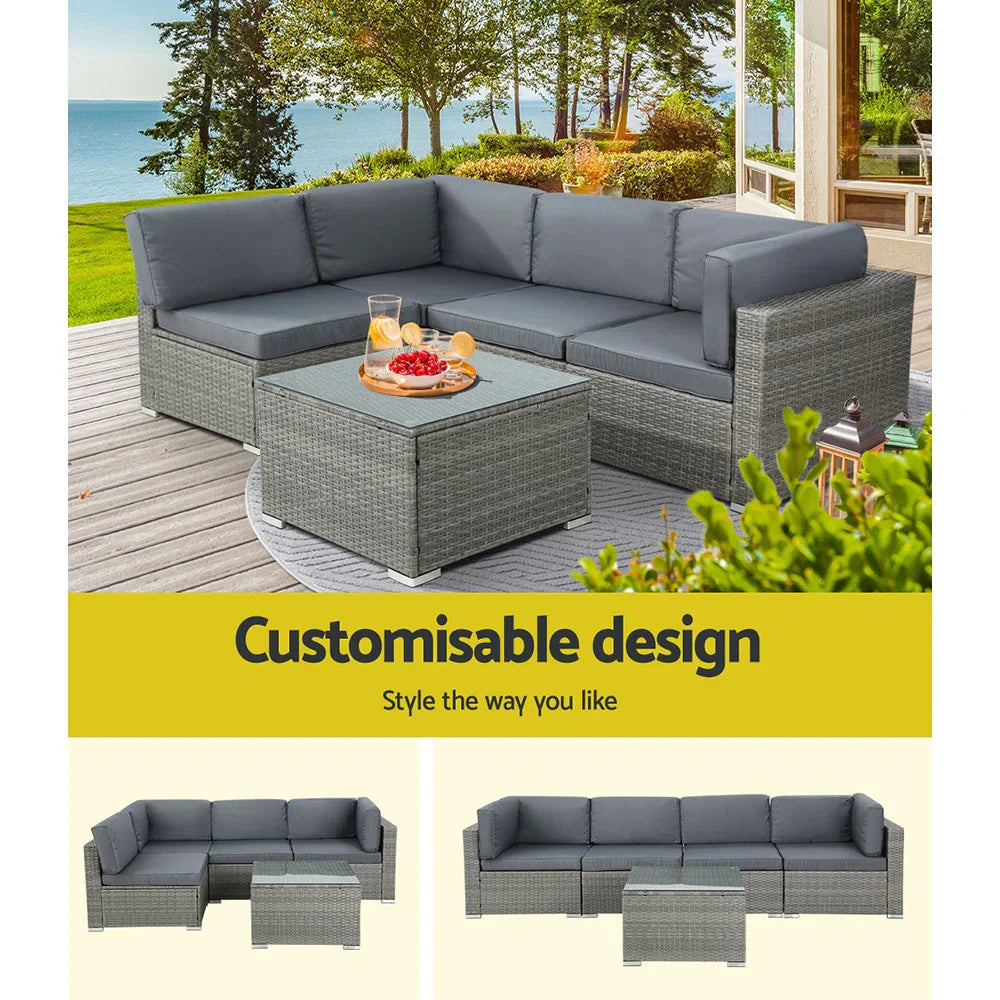 Gardeon 5-Piece Outdoor Sofa Set Wicker Couch Lounge Setting 4 Seater Grey - image 5
