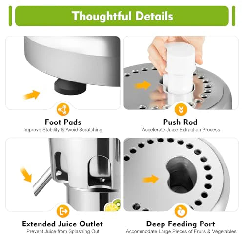 Commercial Juice Extractor, 370W 110V Electric Stainless Steel Juicer for Fruit Vegetable Heavy Duty Centrifugal Juicer Machine Juice & Residue Separated Low Noise: Home & Kitchen - image 7
