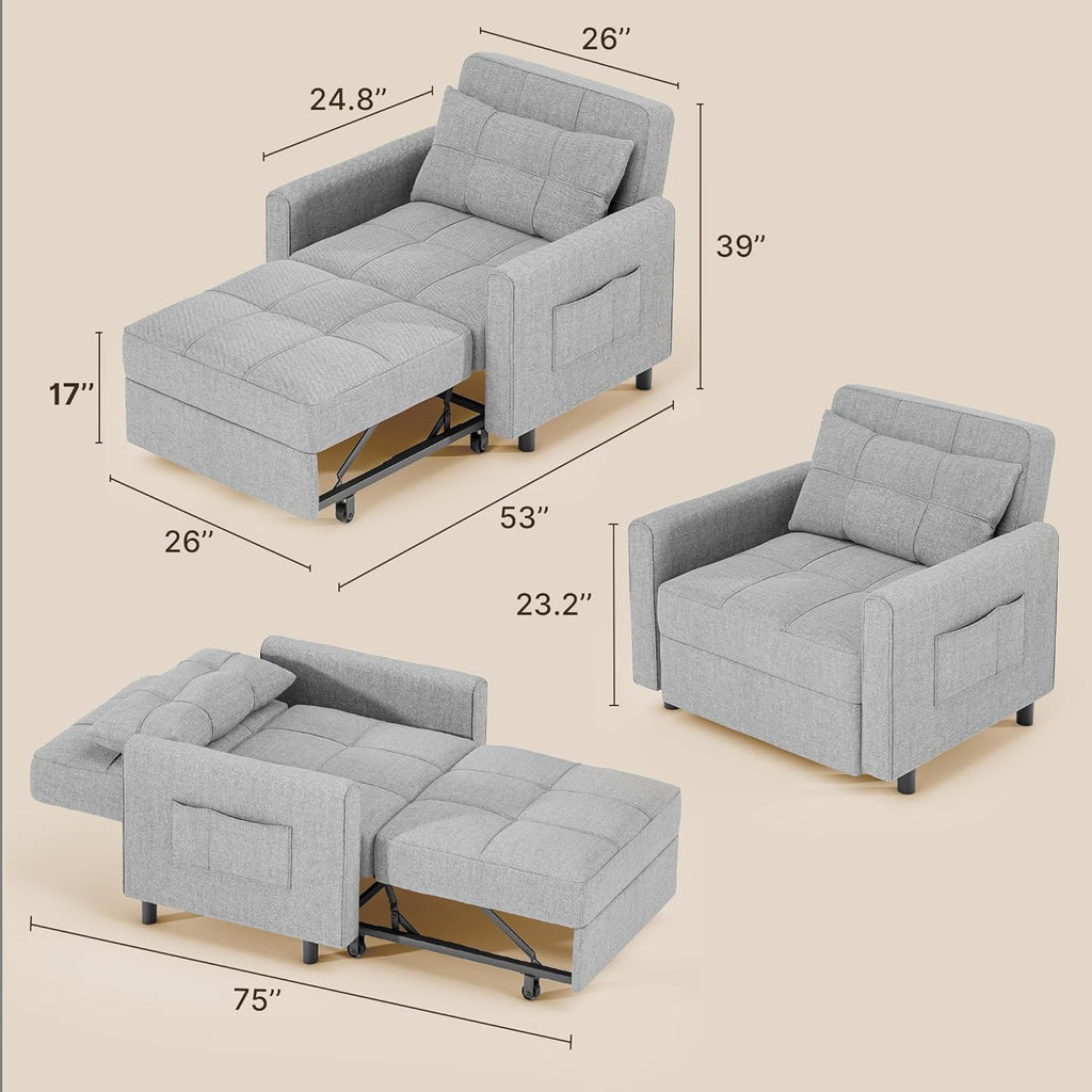 Sofa Bed Chair 3 in 1 Convertible Pullout Single Sleeper Chair Bed Spacious Multifunctional Sofa - image 32