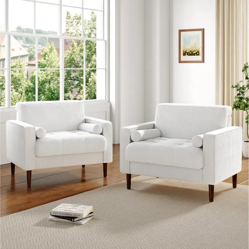 Set of 2 Modern Wide Armchairs in Corduroy - Accent Chairs - image 9