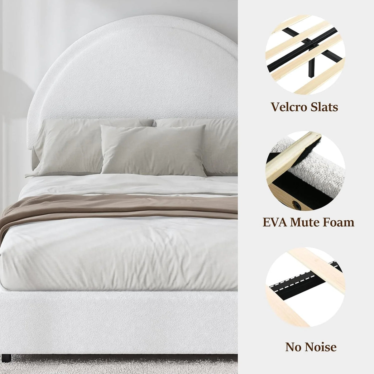 4 EVER WINNER Queen Size Bed Frame, Boucle Upholstered Bed Frame with Headboard, White Queen Bed Frame, White - image 3