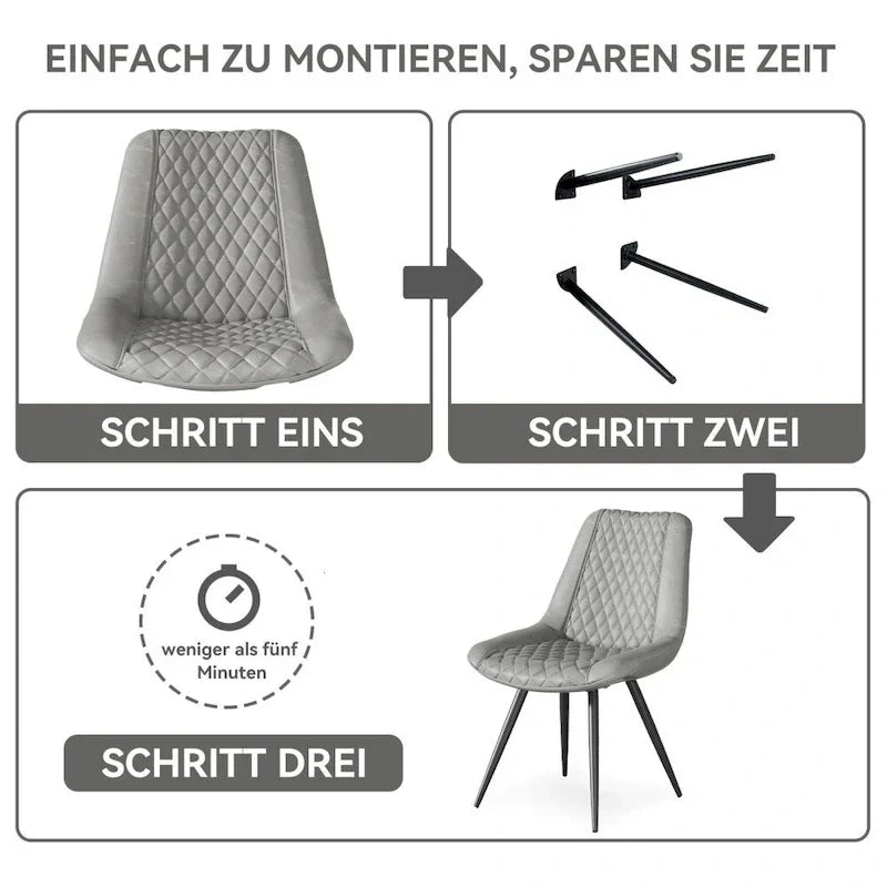 Set of 2 Leather Dining Chairs with Metal Legs - image 3
