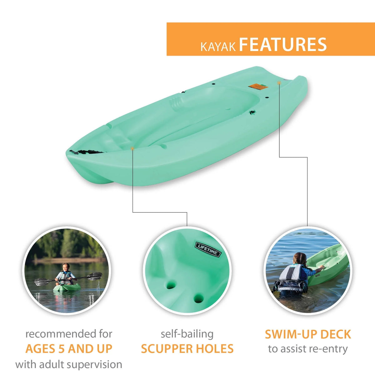 Lifetime Wave 6 ft Youth Kayak, Seafoam Green (91237) - image 5