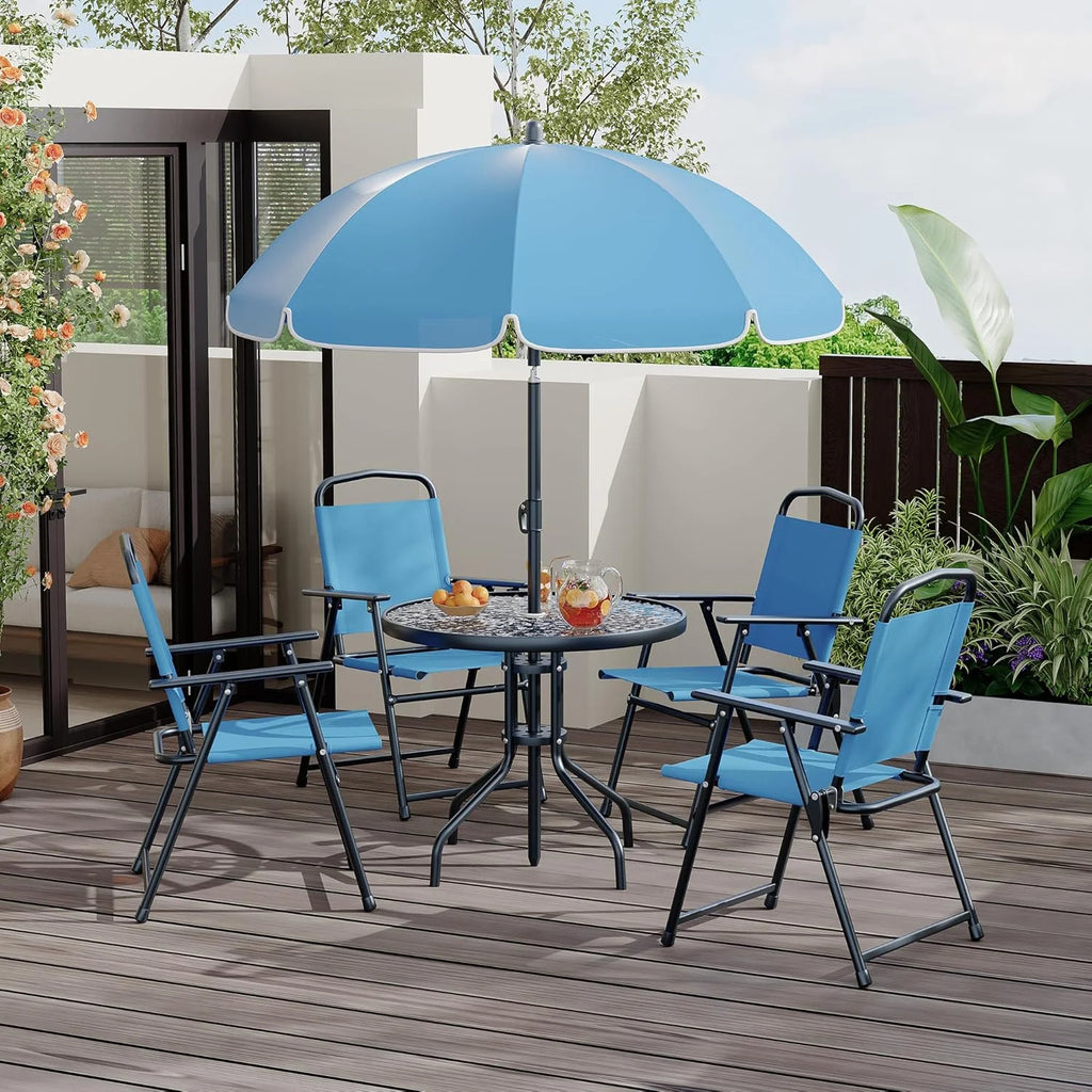 6 Pieces Outdoor Dining Set With Umbrella, Patio Table and 4 Folding Chairs With Umbrella, Garden Patio Furniture Set With Umbrellas, Tempered Glass Top Dining Table - image 10