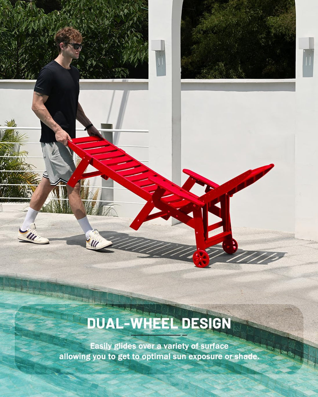 Lounge Chair Outdoor, Chaise Lounge, HDPE 6-Position Outdoor Chaise Lounge, Patio Lounge Chair with Wheels & Cup Holder for Pool Poolside Deck Backyard, Teak - image 17