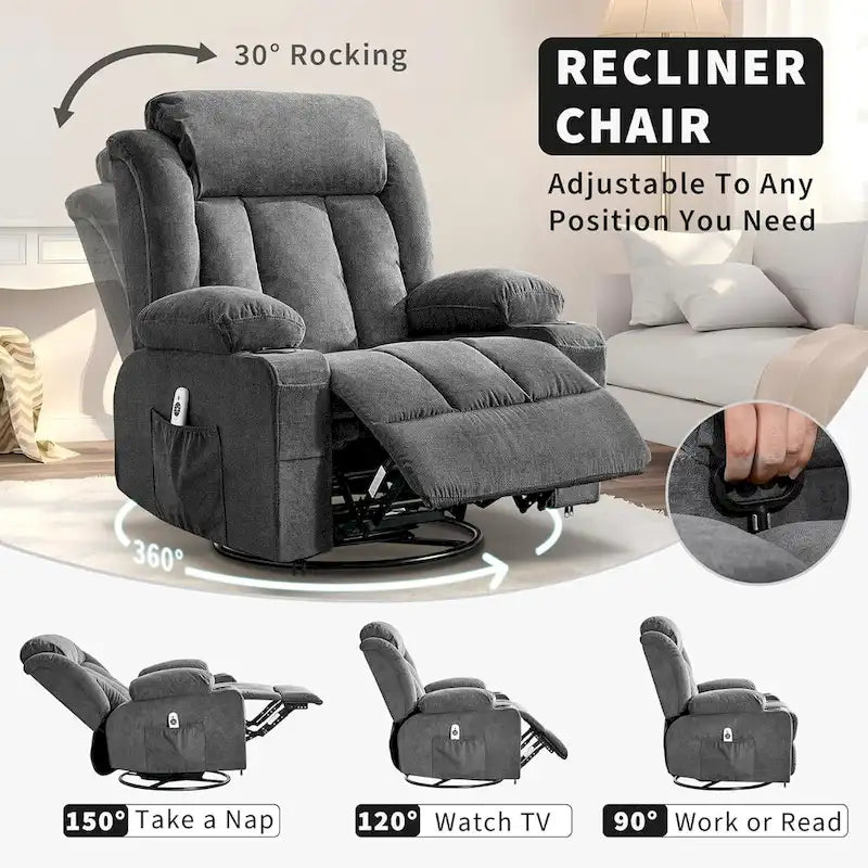 Recliner Chair, Rocking Chairs with Massage and Heat, Side Pockets and Cup Holder - image 5
