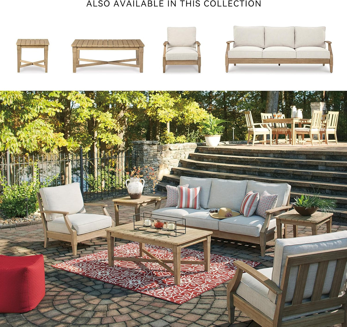 Signature Design by Ashley Clare View Coastal Outdoor Patio Eucalyptus Sofa with Cushions, Beige - image 33