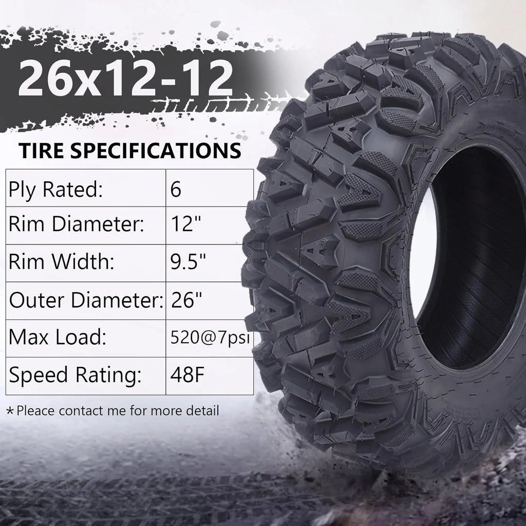 26x12x12 Atv Tires, Set of 2 Atv Tires 26x12-12 6PR, All Terrain Atv/Utv Off-Road Tires, Black - image 15