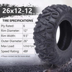 26x12x12 Atv Tires, Set of 2 Atv Tires 26x12-12 6PR, All Terrain Atv/Utv Off-Road Tires, Black - image 15