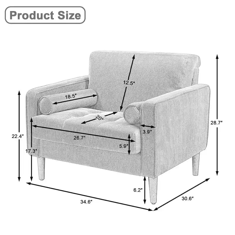 Set of 2 Modern Wide Armchairs in Corduroy - Accent Chairs - image 16