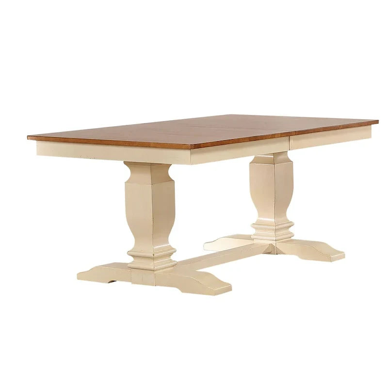 7-Piece Transitional Dining Set with Double Pedestal and Antiqued Caramel/Biscotti Napoleon Back - image 2